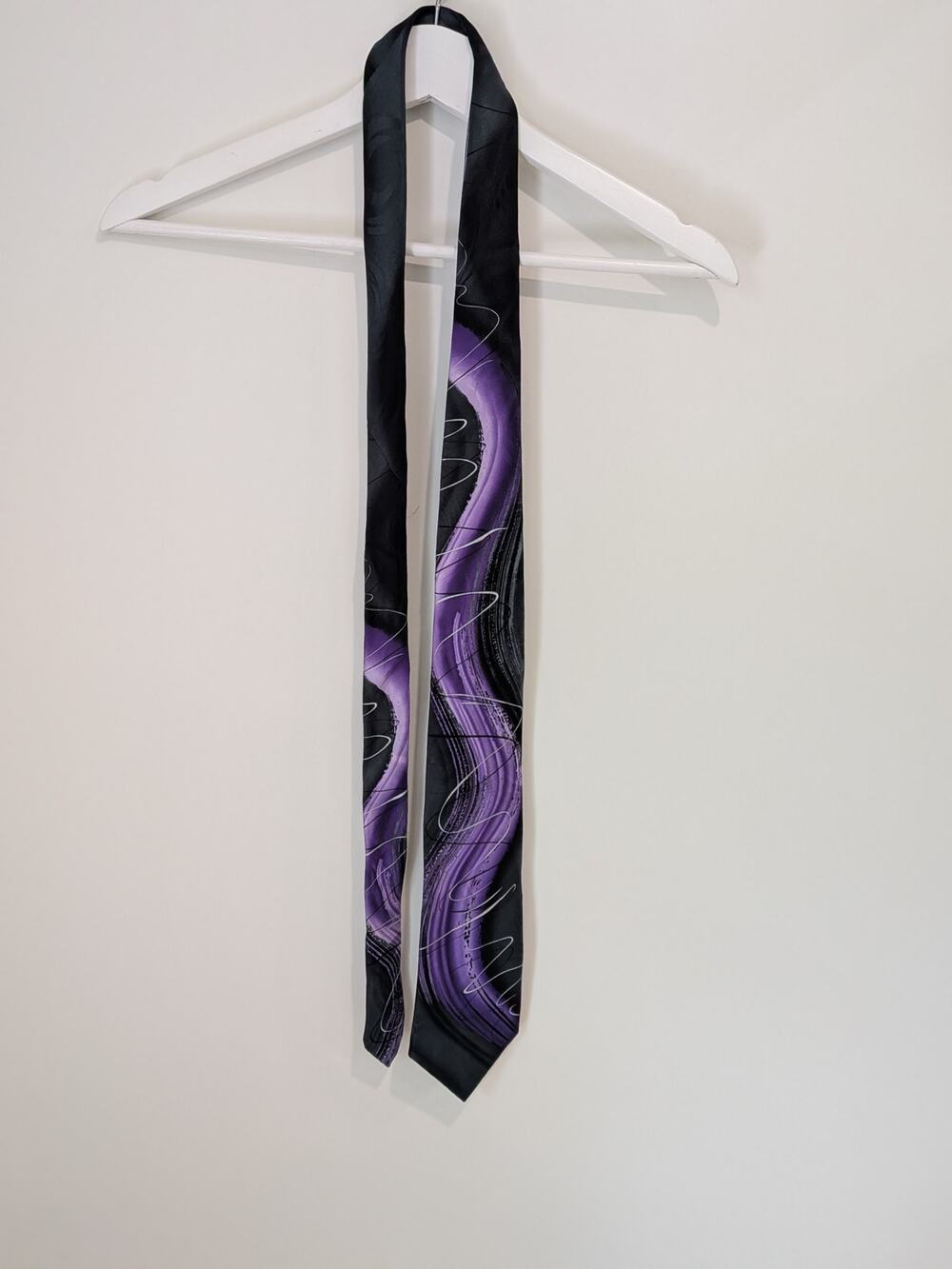 J. Garcia Collection Sixty Black and Purple Abstract Silk Tie Retro Vintage 90's